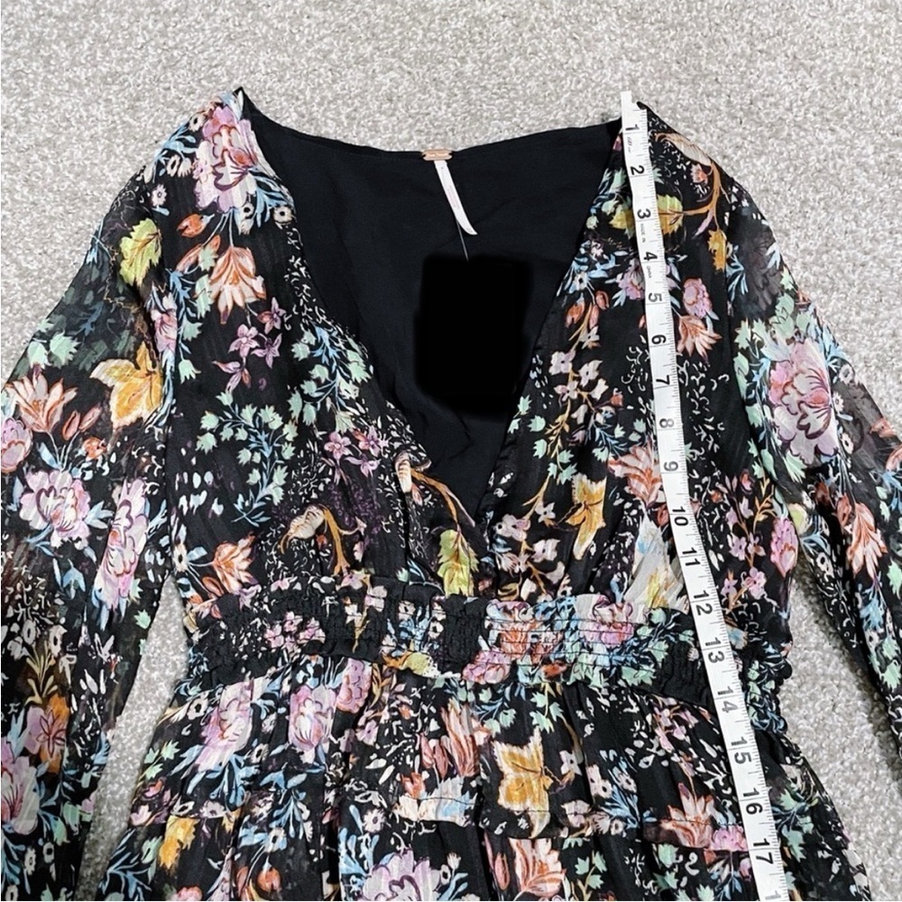 FREE PEOPLE Closer To The Heart Mini Black Floral Boho Dress XS - Picture 10 of 16